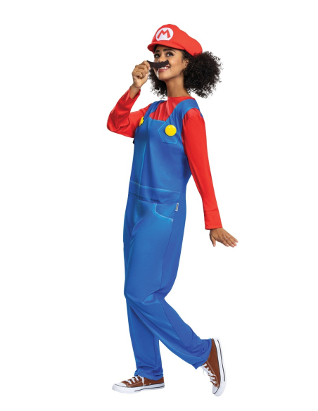 Super Mario™ – Costume Mario Elevated Classic adulte (S/M & L/XL) – Combinaison + casquette + moustache adhésive