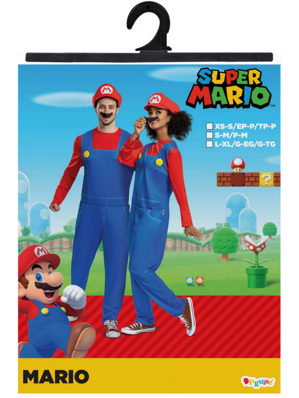Super Mario™ – Costume Mario Elevated Classic adulte (S/M & L/XL) – Combinaison + casquette + moustache adhésive