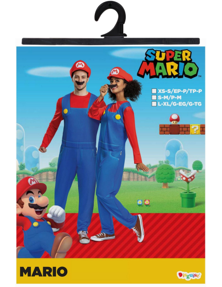 Super Mario™ – Costume Mario Elevated Classic adulte (S/M & L/XL) – Combinaison + casquette + moustache adhésive