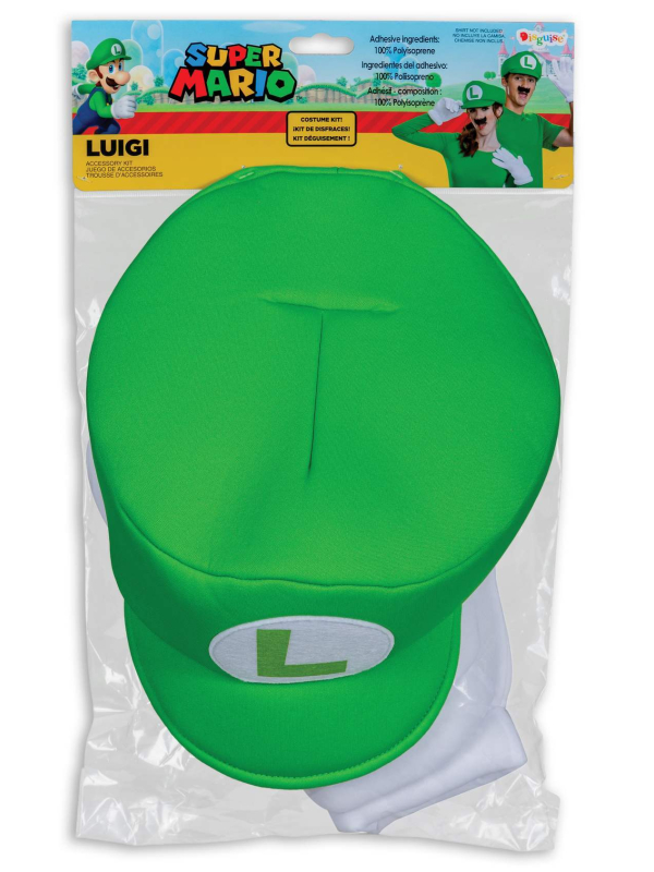 Super Mario™ – Kit Accessoires Luigi Elevated Classic adulte (casquette + gants + moustache) – Licence officielle