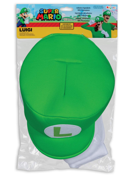Super Mario™ – Kit Accessoires Luigi Elevated Classic adulte (casquette + gants + moustache) – Licence officielle
