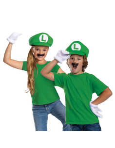 Kit accessoires Luigi™ enfant – Casquette verte + gants blancs + moustache adhésive (Super Mario™) 2