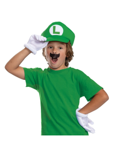 Kit accessoires Luigi™ enfant – Casquette verte + gants blancs + moustache adhésive (Super Mario™)