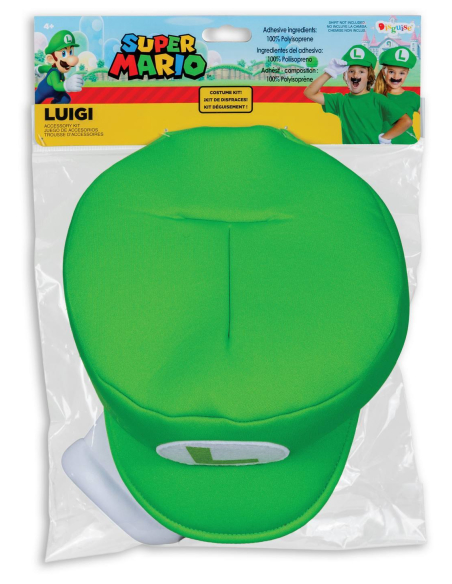 Kit accessoires Luigi™ enfant – Casquette verte + gants blancs + moustache adhésive (Super Mario™)