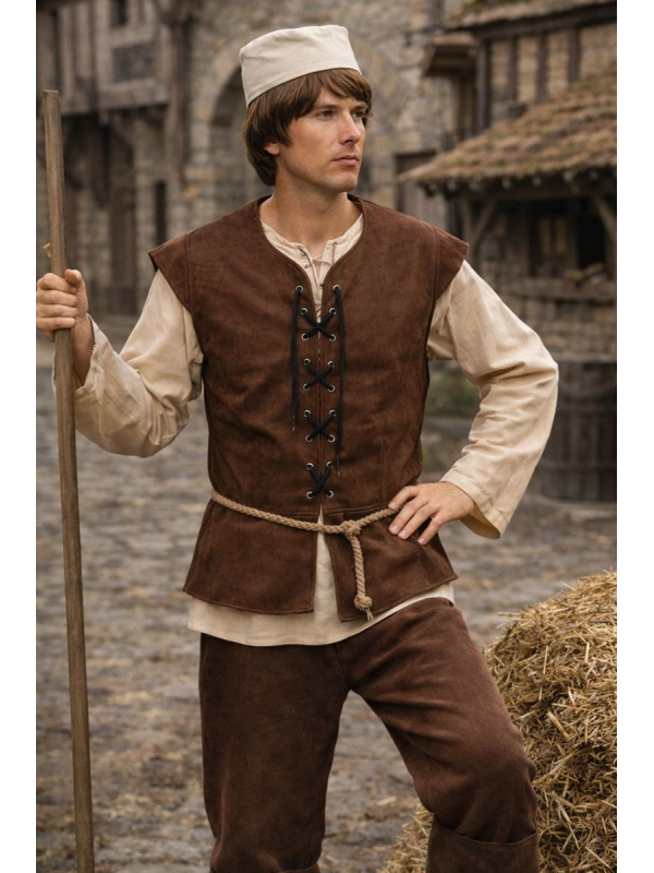 Gilet médiéval marron homme – Gilet à laçage avec revers (46 au 60)