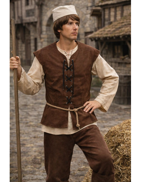 Gilet médiéval marron homme – Gilet à laçage avec revers (46 au 60)