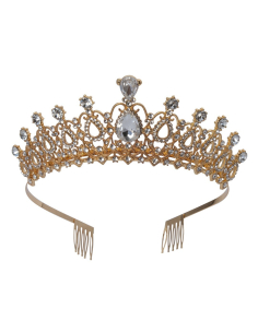 Diadème princesse doré en métal – Couronne élégante à strass (femme)