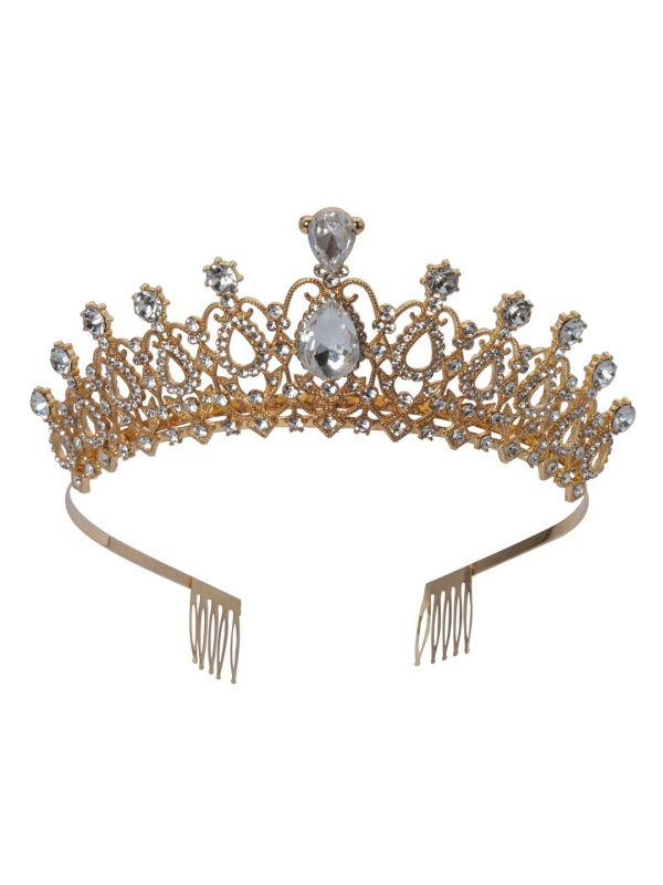 Diadème princesse doré en métal – Couronne élégante à strass (femme)