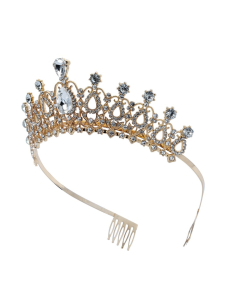 Diadème princesse doré en métal – Couronne élégante à strass (femme) 2