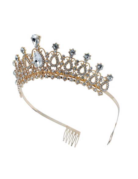 Diadème princesse doré en métal – Couronne élégante à strass (femme)