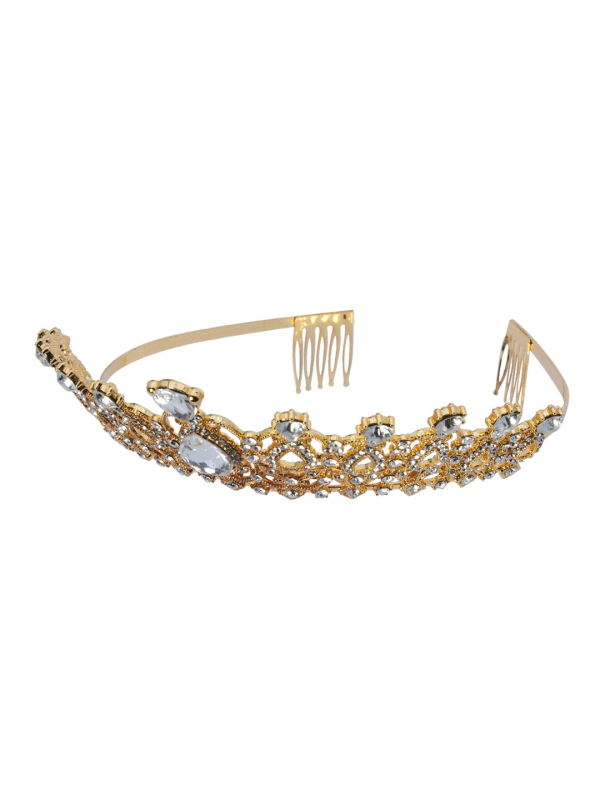 Diadème princesse doré en métal – Couronne élégante à strass (femme)