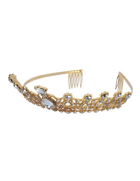 Diadème princesse doré en métal – Couronne élégante à strass (femme)