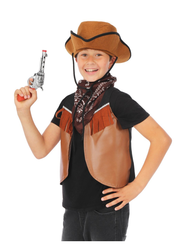 Set Cowboy Enfant – Chapeau + Bandana + Gilet + Pistolet (Taille unique