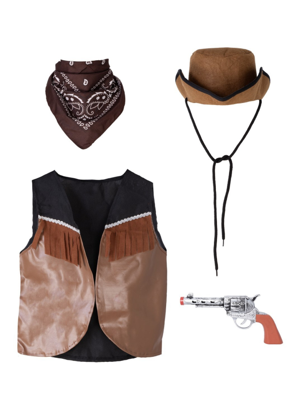 Set Cowboy Enfant – Chapeau + Bandana + Gilet + Pistolet (Taille unique