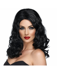 Perruque noire femme ondulée – Carré long glamour à volume (style pin-up / soirée)