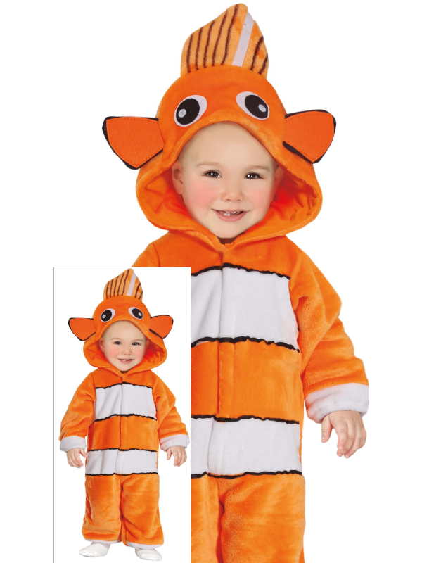 Déguisement bébé Poisson Clown – Combinaison peluche à capuche (12–24 mois)
