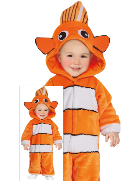 Déguisement bébé Poisson Clown – Combinaison peluche à capuche (12–24 mois)