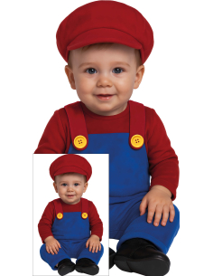 Déguisement bébé Petit Plombier Rouge & Bleu – Combinaison + chapeau (12 mois à 3 ans)