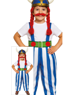 Déguisement gaulois costaud enfant (façon Obélix) – Pantalon rayé + t-shirt + ceinture