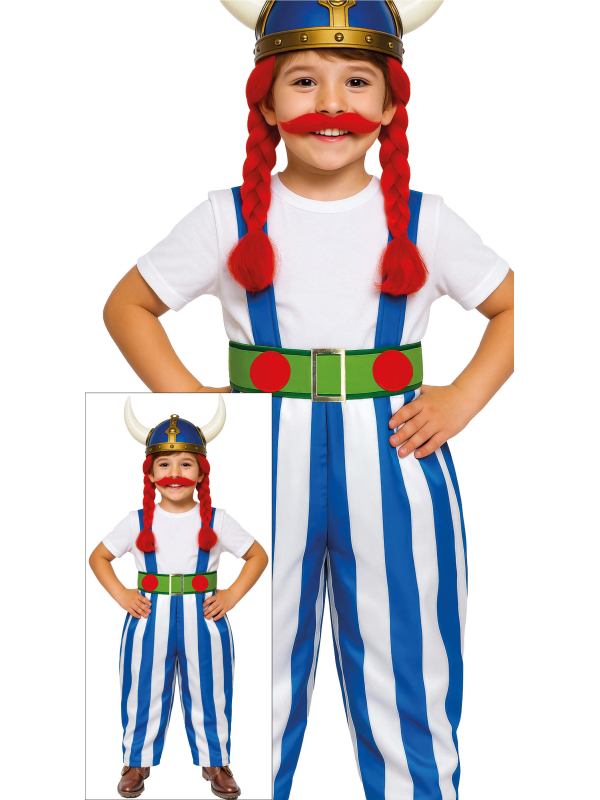 Déguisement gaulois costaud enfant (façon Obélix) – Pantalon rayé + t-shirt + ceinture