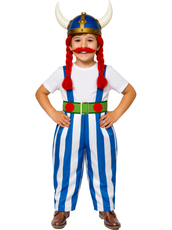 Déguisement gaulois costaud enfant (façon Obélix) – Pantalon rayé + t-shirt + ceinture