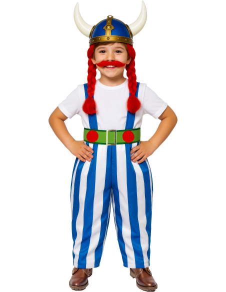 Déguisement gaulois costaud enfant (façon Obélix) – Pantalon rayé + t-shirt + ceinture