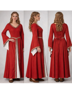 Déguisement Servante Médiévale Femme Rouge Vin – Robe Haute Qualité Coton & Lin