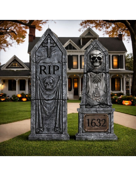 Pierre tombale Halloween “RIP” avec croix – Déco cimetière extérieur 152 cm
