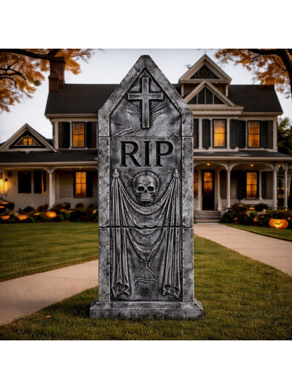 Pierre tombale Halloween “RIP” avec croix – Déco cimetière extérieur 152 cm