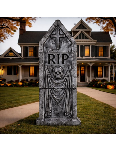 Pierre tombale Halloween “RIP” avec croix – Déco cimetière extérieur 152 cm