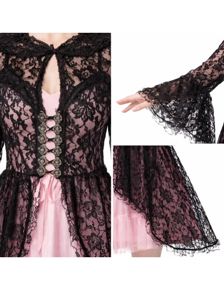 Déguisement gothique femme – Veste queue-de-pie en dentelle noire