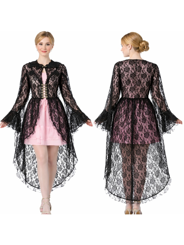 Déguisement gothique femme – Veste queue-de-pie en dentelle noire