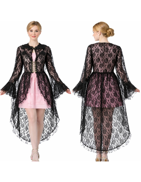 Déguisement gothique femme – Veste queue-de-pie en dentelle noire