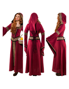 Costume médiéval femme rouge vin haute qualité – Robe à capuche + ceinture 2