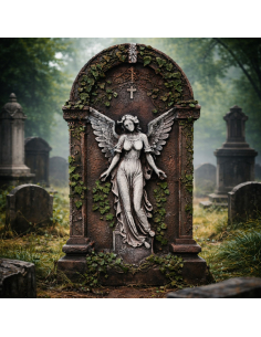 Pierre tombale Halloween ange gothique 91 cm – Déco cimetière avec lierre