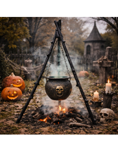 Chaudron Suspendu avec Trépied 140 cm – Décor de Sorcière Halloween Réaliste