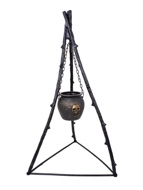 Chaudron Suspendu avec Trépied 140 cm – Décor de Sorcière Halloween Réaliste