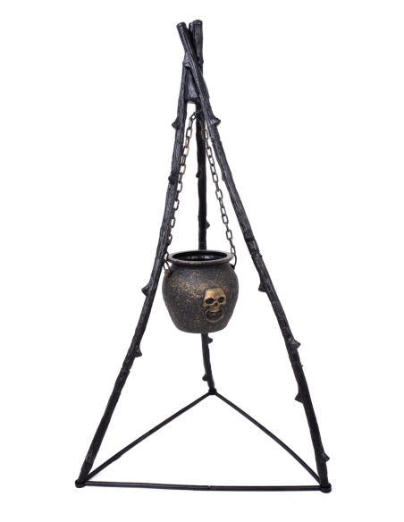 Chaudron Suspendu avec Trépied 140 cm – Décor de Sorcière Halloween Réaliste