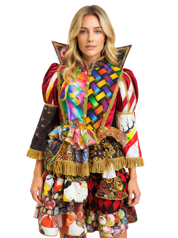 Robe “Princesse Patchwork” – Costume Carnaval de Venise femme haut de gamme (Baroque & Arlequin)