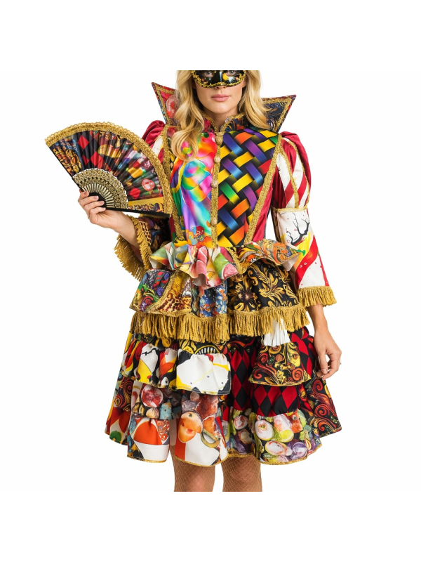 Robe “Princesse Patchwork” – Costume Carnaval de Venise femme haut de gamme (col montant intégré)