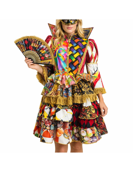 Robe “Princesse Patchwork” – Costume Carnaval de Venise femme haut de gamme (col montant intégré)