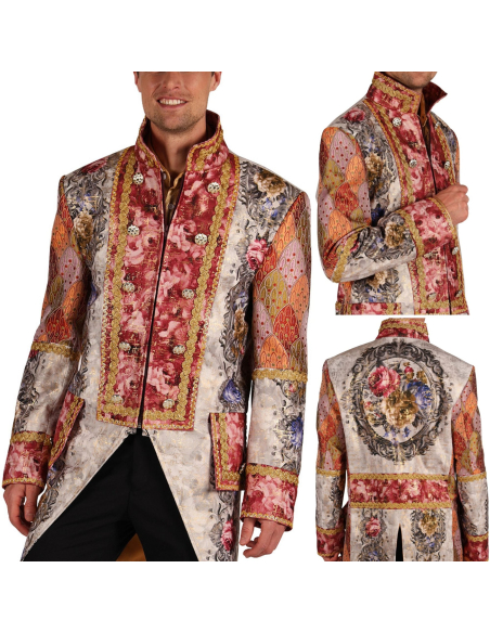 Veste baroque homme Amadeus cuivre & beige – Costume de marquis