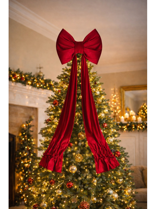 Nœud velours rouge XXL 220 cm – Décoration Noël porte & vitrine