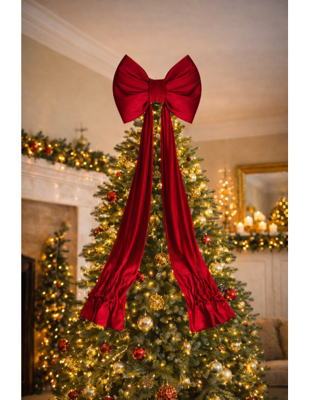 Nœud velours rouge XXL 220 cm – Décoration Noël porte & vitrine
