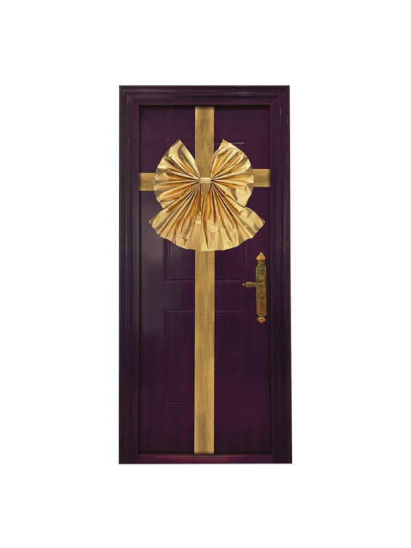 Nœud de porte Noël velours doré – Décoration XXL effet paquet cadeau