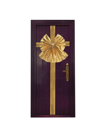 Nœud de porte Noël velours doré – Décoration XXL effet paquet cadeau