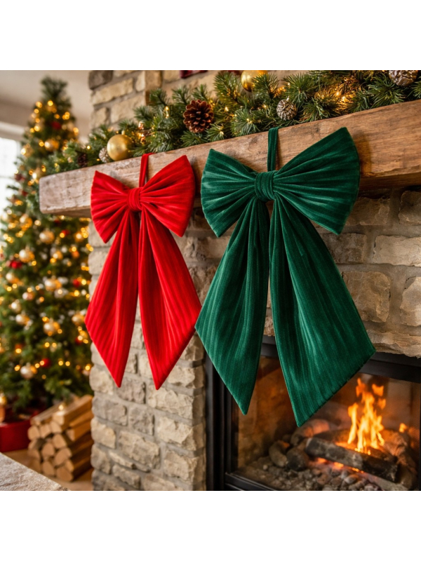 Nœud velours Rouge ou Vert – 45 × 60 cm – Décoration de Noël élégante pour sapin, porte & vitrine
