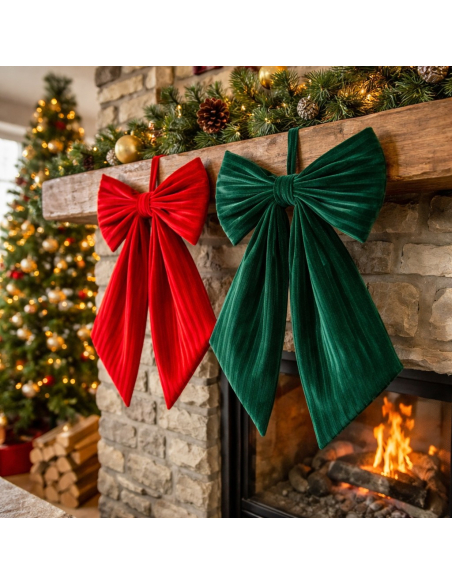 Nœud velours Rouge ou Vert – 45 × 60 cm – Décoration de Noël élégante pour sapin, porte & vitrine