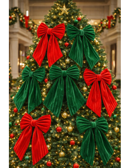 Nœud velours Rouge ou Vert – 45 × 60 cm – Décoration de Noël élégante pour sapin, porte & vitrine