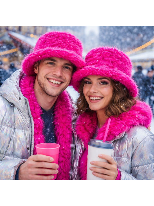 Chapeau peluche fluo adulte – Bob ultra-doux, rose
